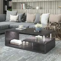Aiorber Table basse, avec éclairage LED, finition gris ciment, haute brillance, bords arrondis,montage facile, pour le salon,110 x 40 x 55 cm,Gris