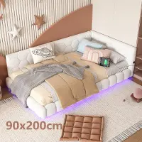 Aiorber Canapé-lit, 90x200cm, lit avec sommier à lattes (sans matelas), lumière ambiante 16 couleurs, connexion USB, type C, pour petits appartements et chambres d'amis, blanc