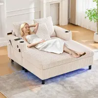 Aiorber Généreux fauteuil chaiselongue avec LED, USB, porte-boissons, housse en velours & grand confort - idéal pour le salon & la chambre à coucher - Disponible en plusieurs couleurs