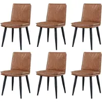 Aiorber 6 Chaises de salle à manger PU, Coussin double épaisseur, Moderne & Confortable, Pieds en métal, Marron