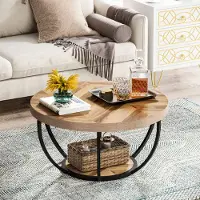 Tribesigns Table basse ronde, industrielle 2-tier cercle table basse avec étagères de stockage, moderne accent en bois table centrale canapé table d'appoint