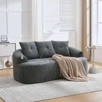 Aiorber Canapé deux places en chenille, coussins d'assise épais, design incurvé, livré compressé, grand confort, 3 coussins décoratifs inclus, gris
