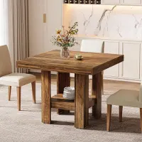 Tribesigns Table de salle à manger carrée de 80 cm pour 4 personnes, petite table de cuisine avec tablette, meuble de salle à manger compact pour bureaux, restaurants, marron