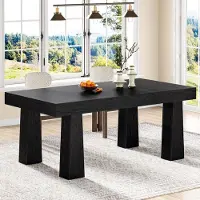 Tribesigns Table à manger , 160 × 80 cm : table de cuisine rectangulaire robuste et moderne en bois noir, pour salle à manger, café, restaurant, noir