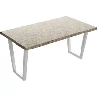 Frankystar Table à manger en bois et métal avec pieds trapézoïdaux blancs 160x90 cm Gris texturé