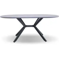 Frankystar Marui - Table à manger ovale en bois et métal avec pied central Ashi 180x100 cm - gris effet bois