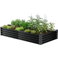 Frankystar Hatake - Lit rectangulaire pour potager surélevé d’extérieur 180x90x30 cm en acier inoxydable noir