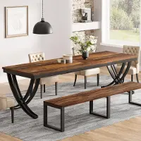 Tribesigns Table à manger , table de cuisine industrielle pour 6 à 8 personnes, table rectangulaire avec pieds métalliques pour salle à manger, cuisine, marron, 200 x 70 x 75 cm