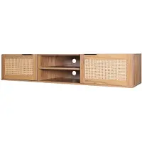 Frankystar Jacala - Meuble TV en bois et rotin, 2 portes et 2 compartiments ouverts