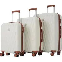 Aiorber Ensemble de valises, ensemble M-L-XL, barres de traction télescopiques, roues silencieuses 360° grandes, avec 2 roues à frein, légères,matériau ABS, sangles croisées, blanc