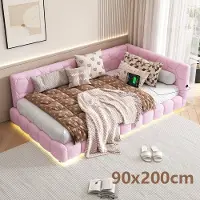Aiorber Canapé-lit, 90x200cm, lit avec sommier à lattes(sans matelas),16 couleurs lumière ambiante, connexion USB, type-C, pour petits appartements&chambres d'amis,Rose