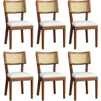 Aiorber 6 Chaises de salle à manger en bois massif avec dossier en rotin, coussin en velours, moderne, confortable, noyer