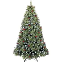 Frankystar Cortina - Sapin de Noël enneigé en PVC et PP avec pommes de pin et baies Ø99x180H, 858 branches
