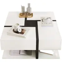 Aiorber Table basse avec 4 tiroirs, Table avec espace de rangement, Table basse carrée pour le salon, panneau de particules, 78x78x36 cm, blanc