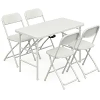 Frankystar Essence + Purity - Ensemble table et 4 chaises pliantes de jardin pour terrasse, camping, pique-nique et fêtes en résine blanche