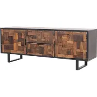 Marrakesch Orient & Mediterran Interior Lowboard Adaline - Bois massif & métal, 157 cm, style vintage avec ornements en laiton
