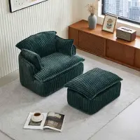 Aiorber Fauteuil avec repose-pieds, tissu velours côtelé, fauteuil lounge moderne au rembourrage moelleux, fauteuil relax compact pour le salon et les petits espaces, vert