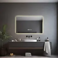 Aiorber Miroir de salle de bain rectangulaire à LED, intensité réglable avec fonction tactile et mémoire, 3 couleurs de lumière, anti-buée, miroir mural éclairé 60 x 100 cm – Blanc chaud