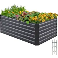 Quictent Potager surélevé en métal 120 x 90 x 56 cm, potager sans fond pour jardin, bac à légumes, châssis de culture avec cages à tomates, gris