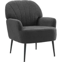 IWMH Fauteuil, Fauteuil de télévision rétro avec pieds métalliques, Fauteuil à oreilles avec dossier rembourré, Fauteuil lounge pour la maison et le bureau - Tissu Teddy - Gris