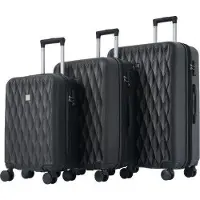 Aiorber Ensemble de valises, ensemble M-L-XL, barres de traction télescopiques, grandes roulettes silencieuses 360°, avec 2 roulettes à frein, légères,matériau ABS, sangles croisées, noir