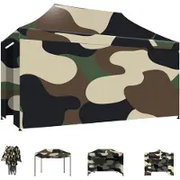 Frankystar Taman 3x4,5 - Gazebo de jardin pliable avec parois latérales et moustiquaire camouflage