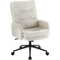 IWMH Chaise de bureau, chaise pivotante avec dossier haut, Chaise avec roulettes et accoudoirs pour bureau de maquillage-fourrure synthétique-Blanc