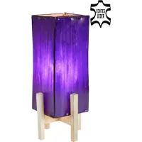 Marrakesch Orient & Mediterran Interior Lampe de table en cuir Janka Lila avec support blanc