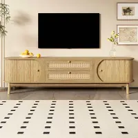 Aiorber Meuble TV - Meuble TV en bois naturel blend avec portes et tiroirs. Élément TV avec côtés en rotin. Solution de rangement, style maison de campagne naturelle