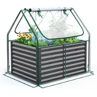 Quictent Jardinière surélevée avec couvercle, ensemble de bacs à fleurs pour l'extérieur, serre avec 2 grandes fenêtres à fermeture éclair, 120 x 90 x 62 cm, transparente