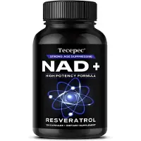 Tecepec NAD+ Resvératrol (120 gélules) Complément alimentaire, cœur, circulation sanguine, cerveau, concentration, mémoire, audition, yeux, muscles, santé physique