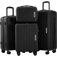 Aiorber Ensemble de valises, S-M-L-XL, avec trousse de maquillage, coque rigide, bagage à main à 4 roues, matériau ABS, serrure à combinaison douanière TSA,pour voyages, voyages d'affaires,Noir