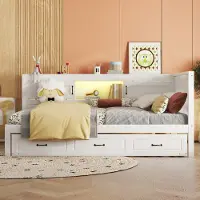 Aiorber Lits de jour, 140 x 200 cm, avec lit escamotable, télécommande LED, canapé-lit, USB & prise de courant, espace de rangement, blanc (sans matelas)