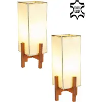 Marrakesch Orient & Mediterran Interior lot de 2 lampes de table orientales Janka 30cm en cuir Lampe carrée | Petites lampes de table marocaines en métal, abat-jour en cuir | Décoration orientale du Maroc, couleur beige