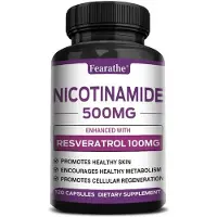Fearathe Nicotinamide 500 mg + resvératrol 100 mg (120 gélules) Complément alimentaire, anti-âge, rides, peau, santé de la peau, régénération, métabolisme