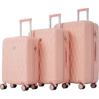 Aiorber Ensemble de valises, ensemble M-L-XL, barres de traction télescopiques, roues silencieuses 360° grandes, avec 2 roues à frein, légères,matériau ABS, sangles croisées, rose