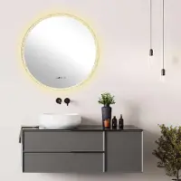 Aiorber Miroir de salle de bain rond à LED avec éclairage, intensité réglable, 3 couleurs de lumière, fonction tactile et mémoire, anti-buée, 70/80 cm – Blanc chaud