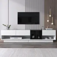 Aiorber Buffet TV moderne 190 cm en noir et blanc brillant avec tiroirs, compartiments ouverts et grand espace de rangement - Blanc Noir