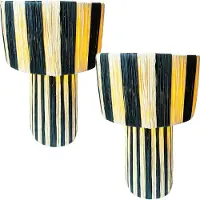 Marrakesch Orient & Mediterran Interior Marrakech Set de 2 lampes de table de chevet 42cm en raphia | Lampe Boho Lampadaire comme décoration de salon chambre à coucher ou chambre d'enfant | Lampe de table Morjana Beige Noir Douille E27