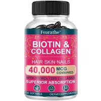 Fearathe Biotine et collagène (120 gélules) Compléments alimentaires, cheveux, peau, ongles, anti-âge, santé de la peau, santé des cheveux, vitamines