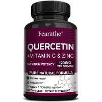 Fearathe Quercétine 1200 mg + vitamine C + zinc (120 gélules) Complément alimentaire, système immunitaire, cœur, antioxydant, circulation sanguine, dents, os, nerfs