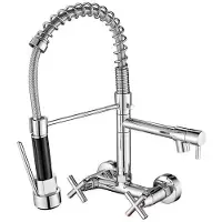 OEM Robinet de cuisine à fixation murale - 8 pouces, douchette extractible, 2 jets,à une main, bec recourbé vers le haut, chrome