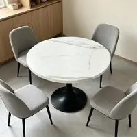 SUCCESS COURIER Table à manger ronde Ø 80 cm pour 2 à 4 personnes Table de cuisine aspect marbre, blanche, piètement métallique, stable, moderne Table à manger Petite table de salon blanche et noire