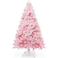OEM Sapin de Noël en PVC rose de 180 cm avec un motif entièrement floqué, 808 branches doubles, socle stable