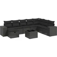 vidaXL Ensemble de jardin canapé 8 pièces avec coussins noir poly rotin