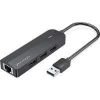 Vention 3-Port USB 2.0 Hub with 100M Ethernet Adapter 0.15M Black