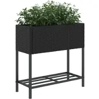 vidaXL Jardinière Avec Étagère Noir Résine Tressée