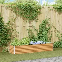 Prolenta Maison Exclusive - Jardinière surélevée, couleur marron clair, 195 x 50 x 36 cm, en acier galvanisé