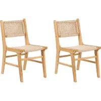 Beliani Ensemble de 2 chaises de salle à manger marron et beige en bois de caoutchouc, assise et dossier en ficelle de papier, cuisine, salle à manger, style bohème