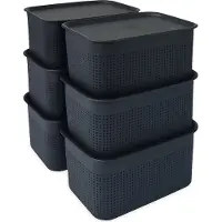 Relaxdays - Aufbewahrungsbox mit Deckel 6er Set, Schwarz, 18,5 x 26,5 x 13 cm (26.50 cm, 5 l, 6x)